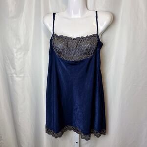 VTG Y2K Victoria’s Secret Satin Navy Gold Sheer Lace Coquette Boudoir Tank Top M
